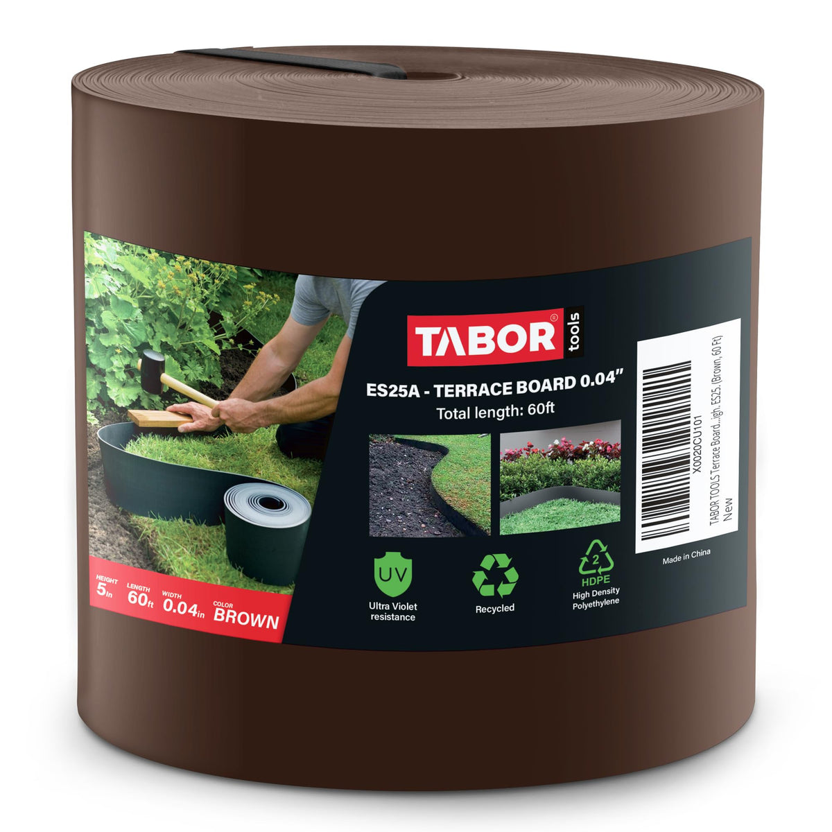 TABOR TOOLS terrace board 60ft brown coil for clean garden edges and borders