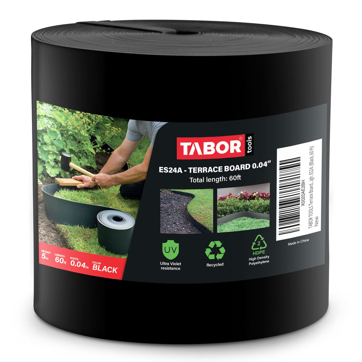 TABOR TOOLS terrace board edging coil in black for a clean lawn boundary and mulch retention