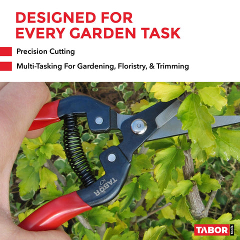 TABOR TOOLS K7A florist scissors in hand for bouquet shaping.