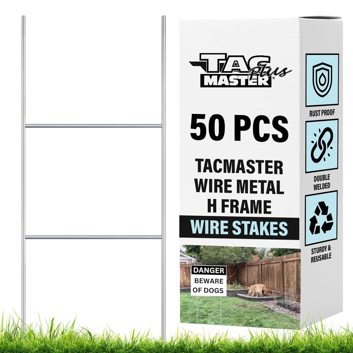 Tacmaster Plus H-stake ground insertion for stable outdoor yard signs.
