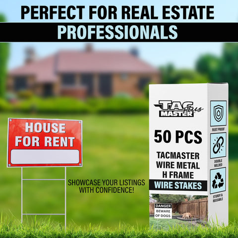 Tacmaster Plus sturdy outdoor yard sign display with H-stake support.