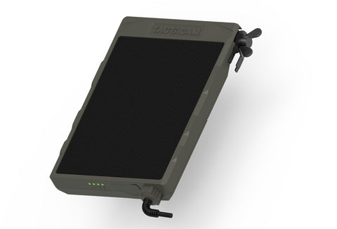 TACTACAM Defend solar panel closeup demonstrates durable power generation for outdoor use.