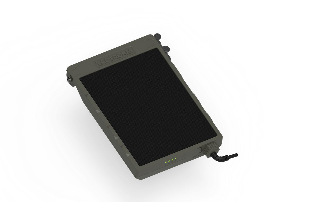 TACTACAM Defend solar panel optimized for sun exposure to maximize daily power.