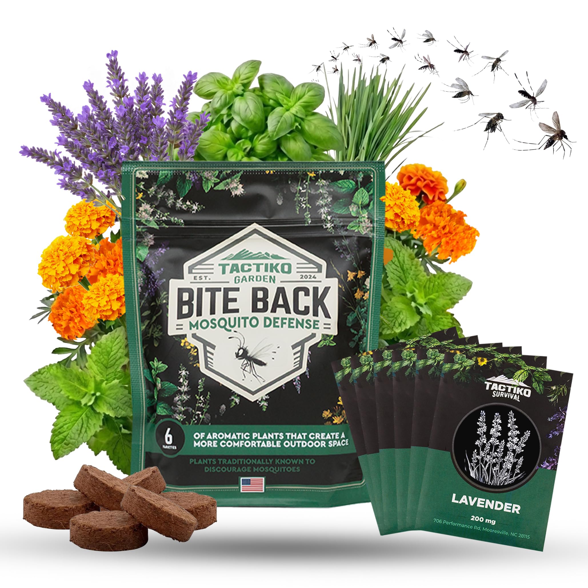 Tactiko Garden lavender seed packet with fragrant blooms to deter pests.
