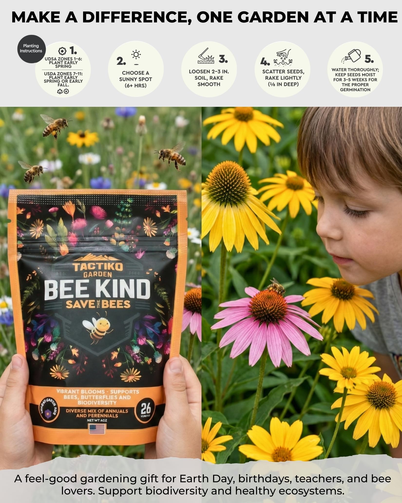 Tactiko Survival gift-ready seed mix supports sustainable gardening.
