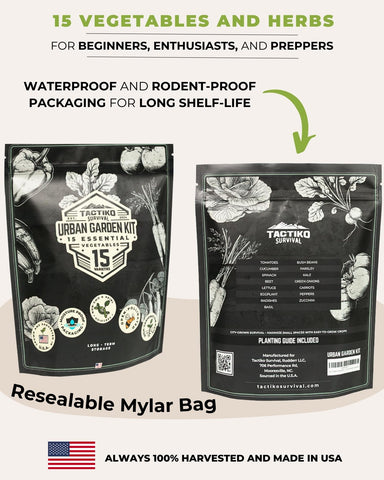Tactiko Survival USA-grown seeds non-GMO heirloom provide fresh harvests near your kitchen.