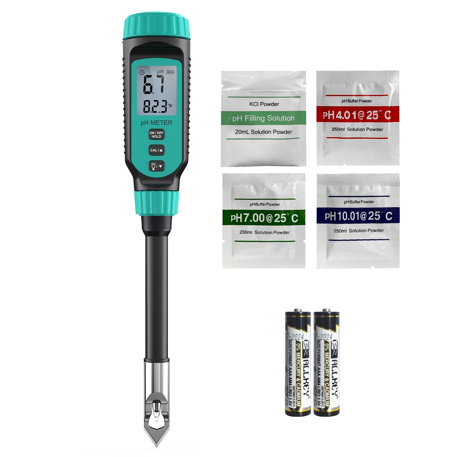 Tadeto soil pH meter front display shows quick, accurate readings for beds and pots