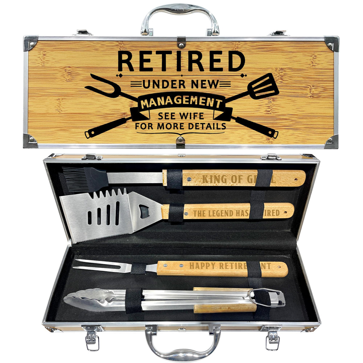Taesun retirement BBQ tools set with heavy-duty stainless spatula and case