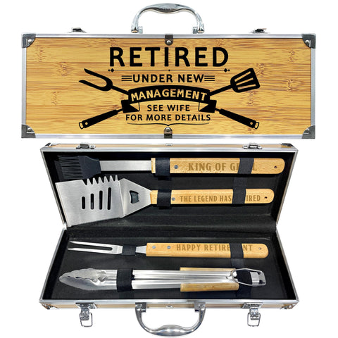 Taesun retirement BBQ tools set with heavy-duty stainless spatula and case