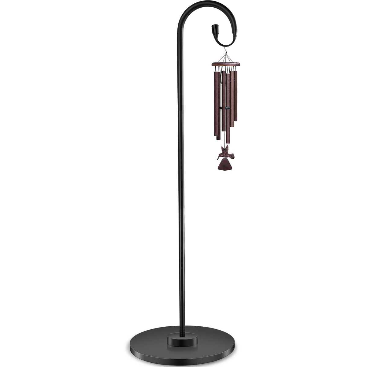 TAGEPUJIE adjustable shepherd hook stand in a garden holding a bird feeder.
