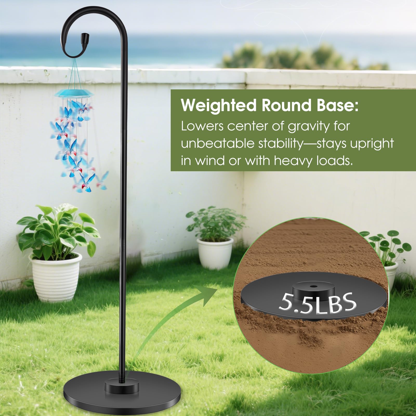 TAGEPUJIE single-hook design keeps wind chimes secure and reduces sway.