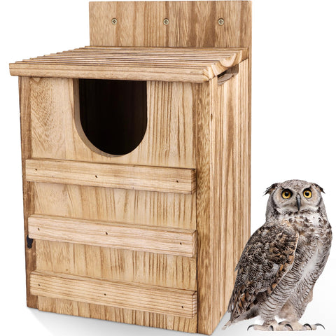 TAGEPUJIE Owl House front view shows a sturdy wooden nesting box for outdoors