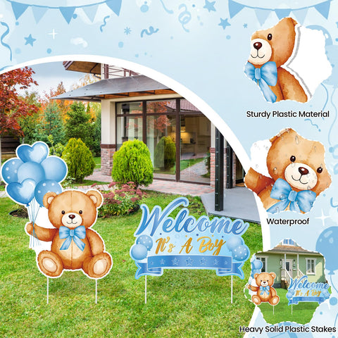 TagreSpike blue bear balloon design yard sign adds festive flair outdoors.