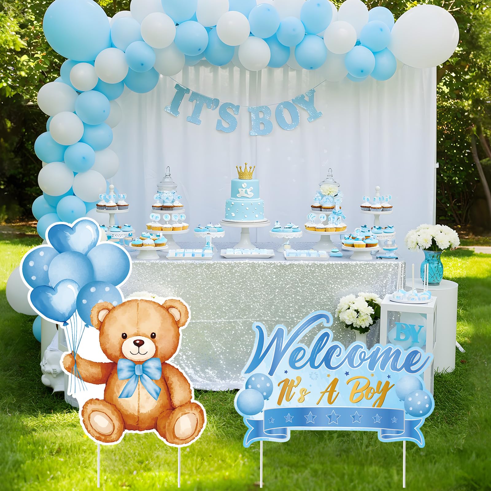 TagreSpike two-sign gender reveal outdoor set ready for garden display.