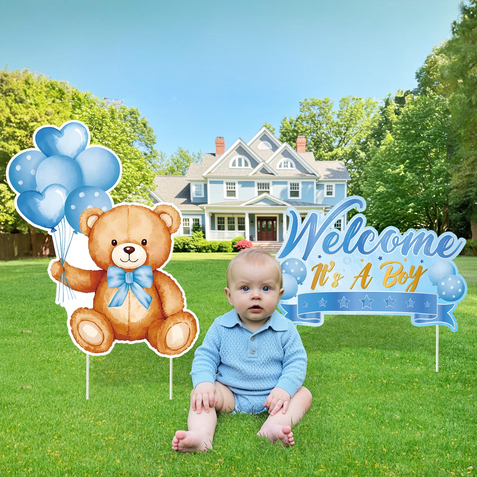TagreSpike welcome it's a boy sign on stake for front-yard welcome.