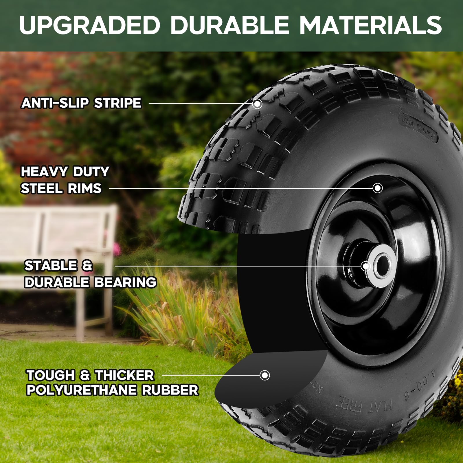 Taifa 13-inch solid tire garden wagon delivers smooth rides on gravel and grass.