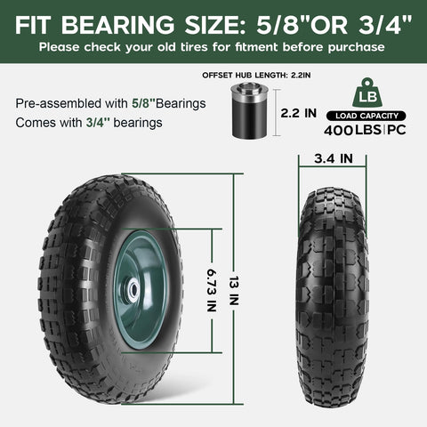 Taifa 2-pack 13-inch solid rubber wheel hub and bearings for smooth rotation