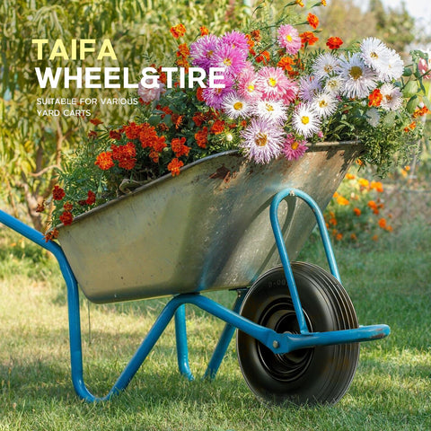 Taifa 4.00-6 wheelset on garden cart demonstrates versatile applications.