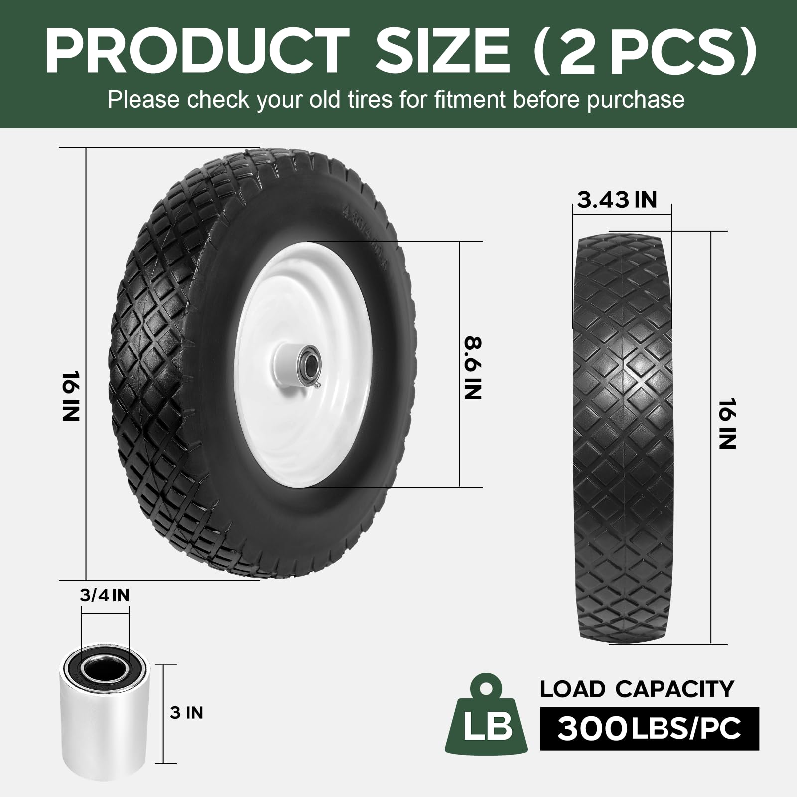 Taifa solid flat-free wheel replaces worn tires on wheelbarrows with durability.