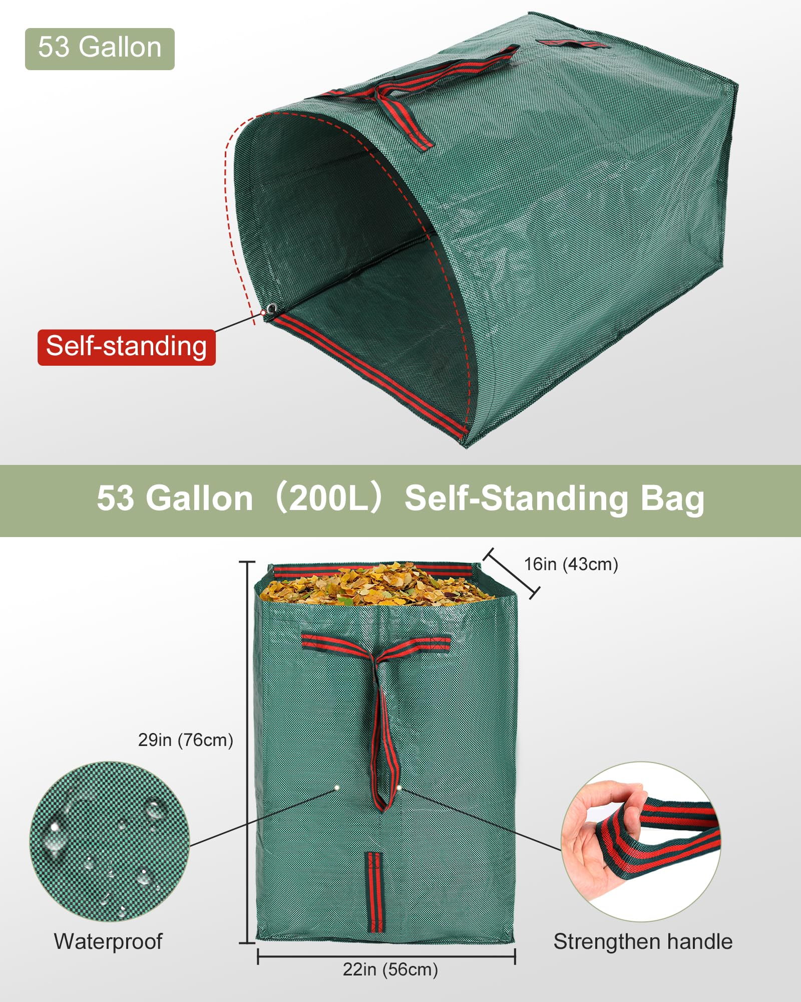 TAILBB collapsible 200L leaf bags save storage space when not in use
