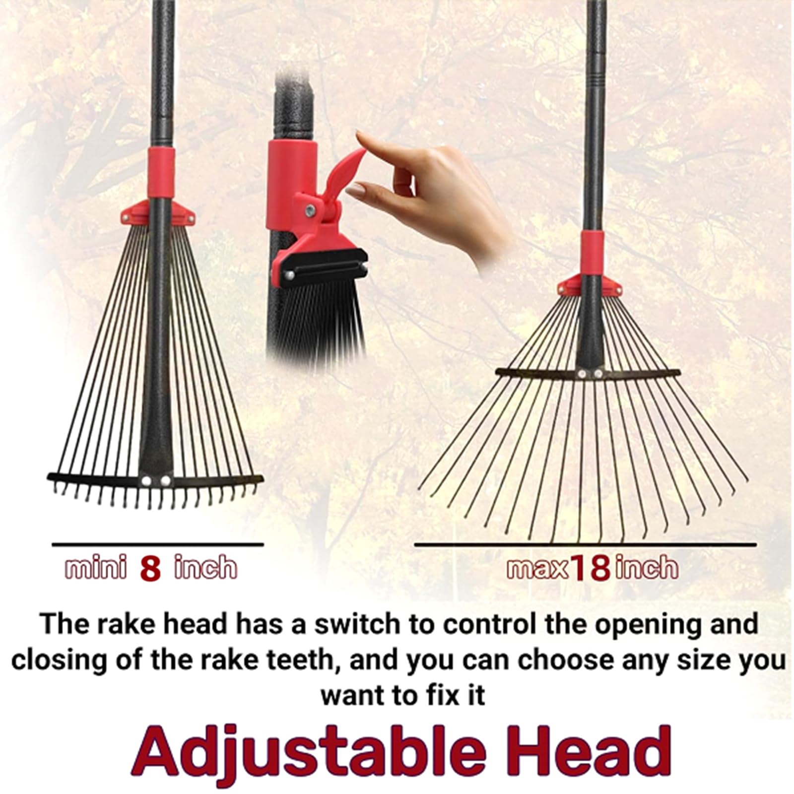 Tailernruye durable rake head extends 10 to 18 inches for precise clearing.