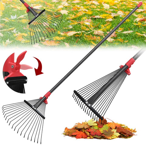 TAILERNRUYE 61-Inch Adjustable Leaf Rake with 18 metal tines for efficient leaf collection