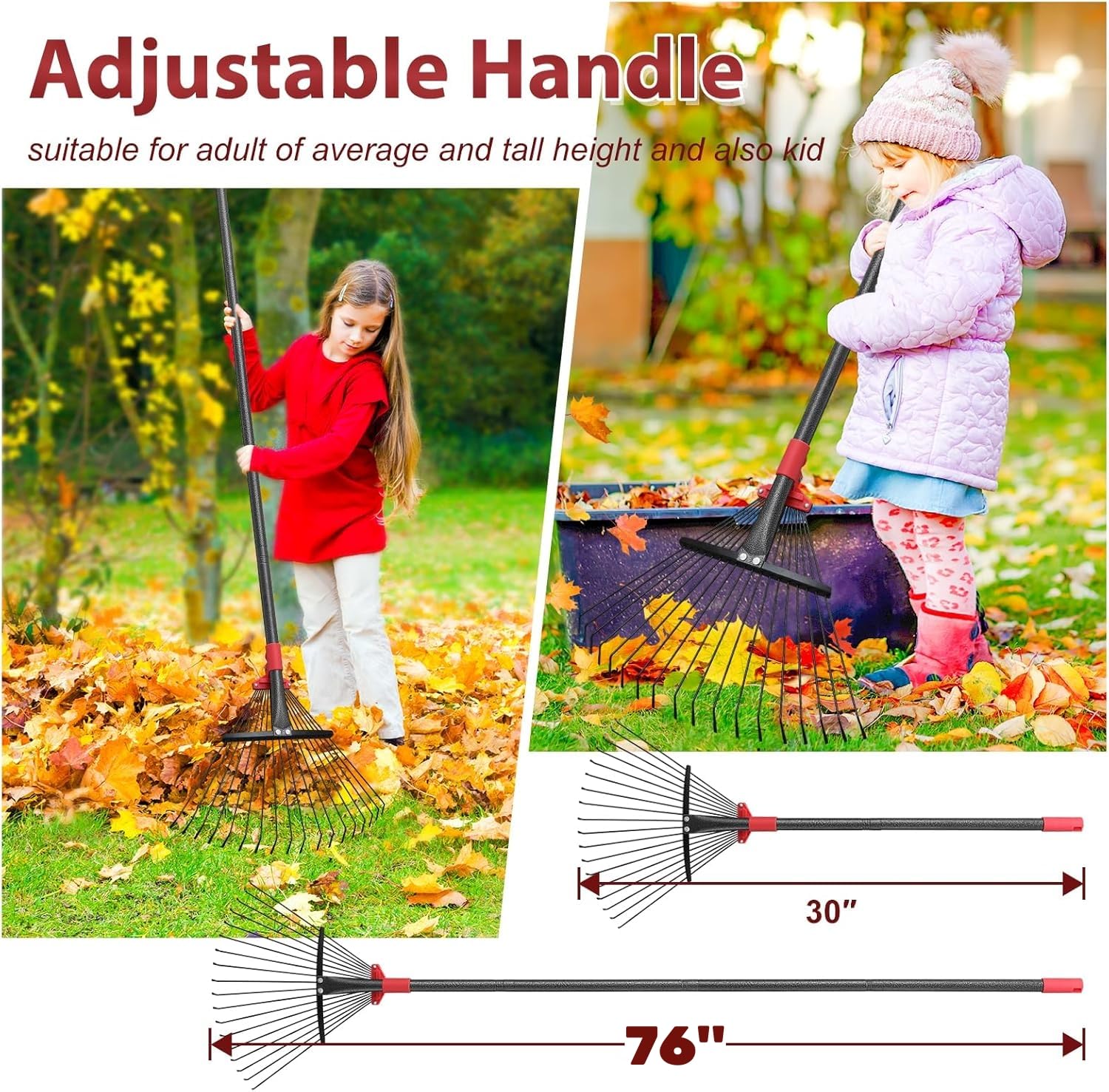 TAILERNRUYE ergonomic handle with 76-inch reach eases prolonged yard work.