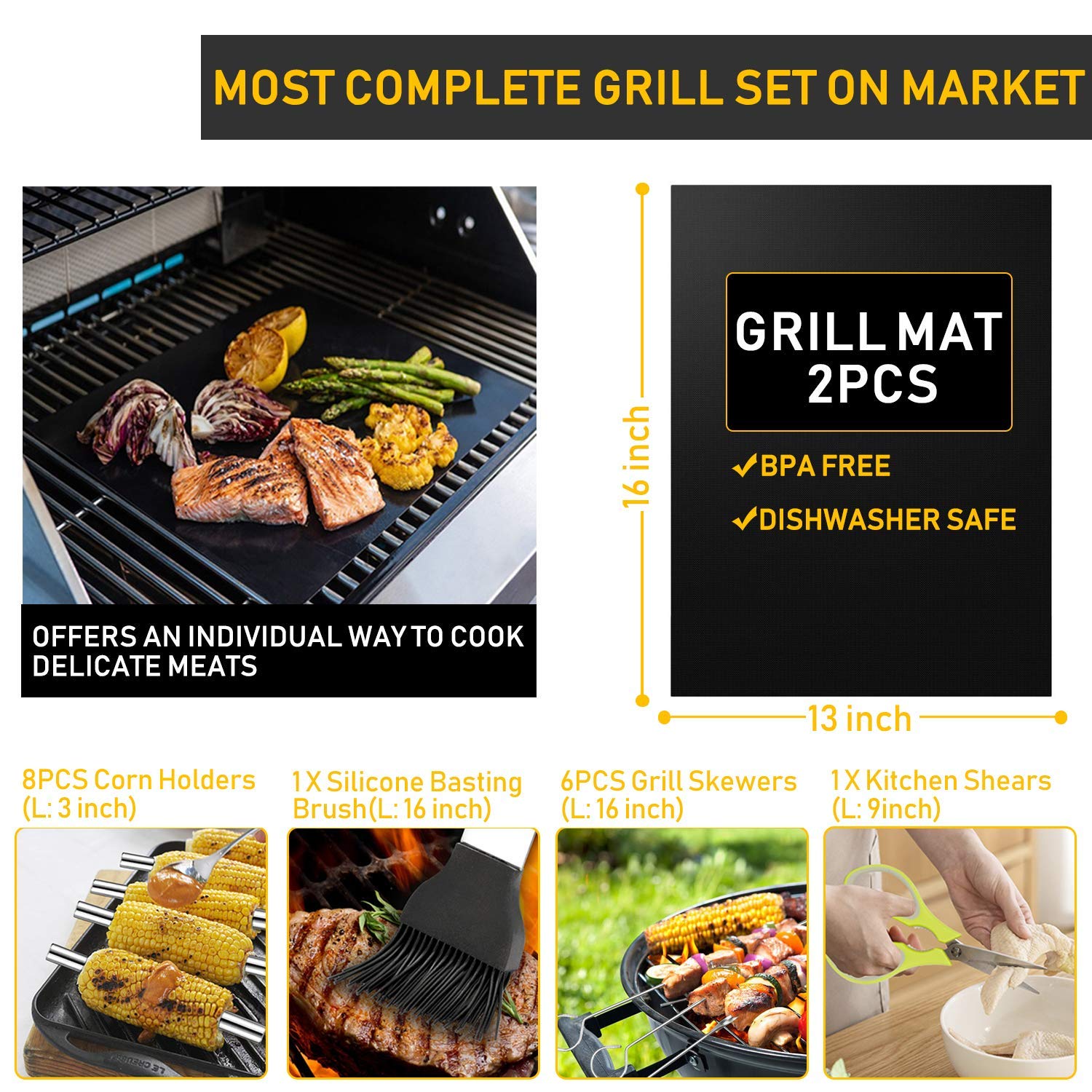 Taimasi grill mats for cooking delicate foods without sticking
