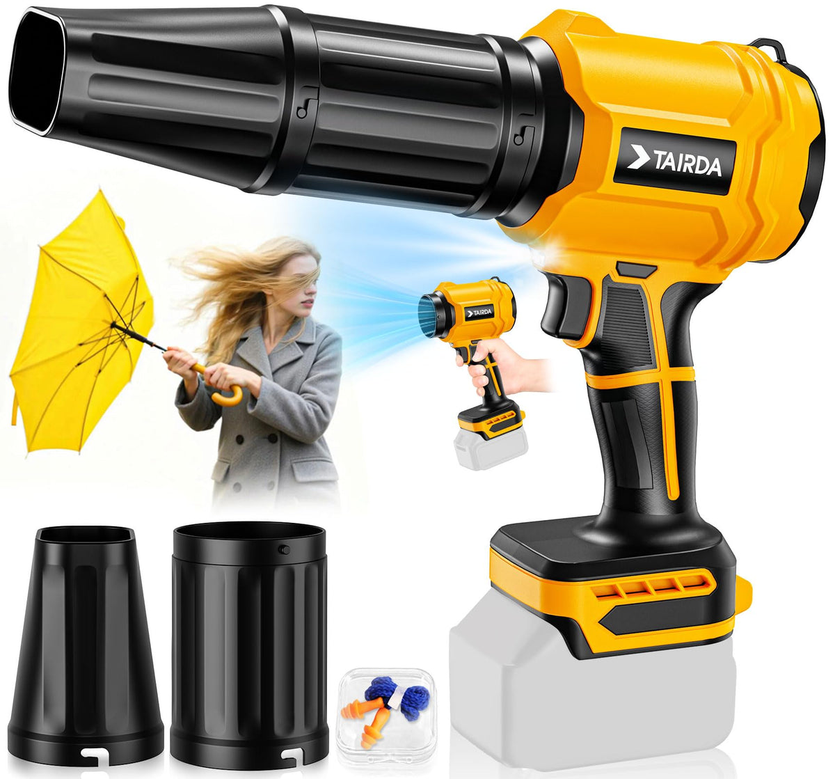 TAIRDA cordless leaf blower with DeWalt 20V compatibility for quick outdoor cleanup