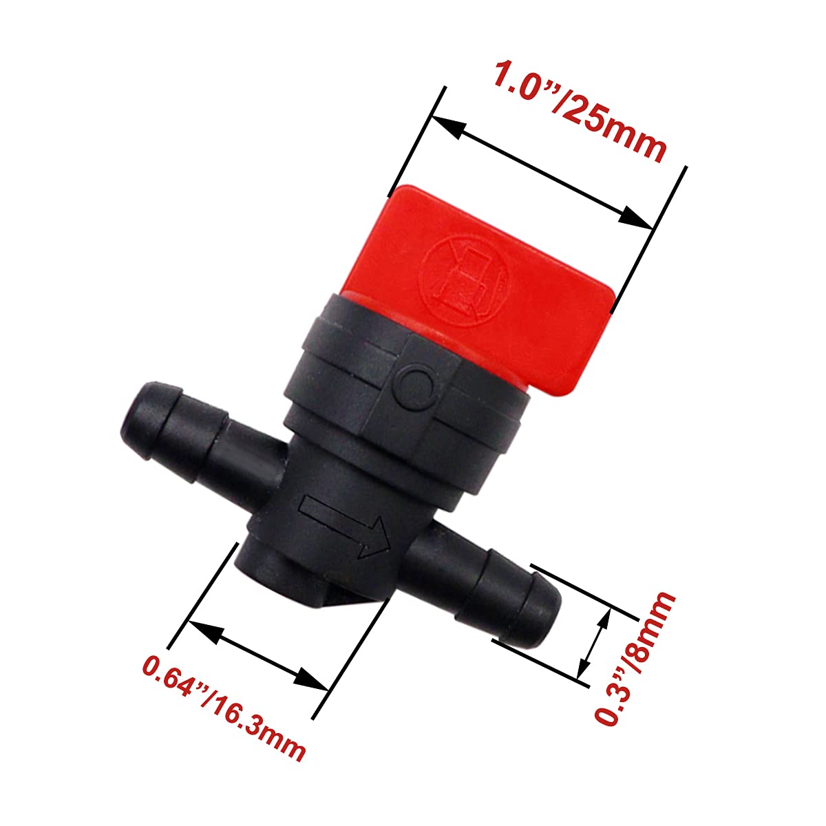 Taiss black and red fuel shut off valve showing durable plastic construction