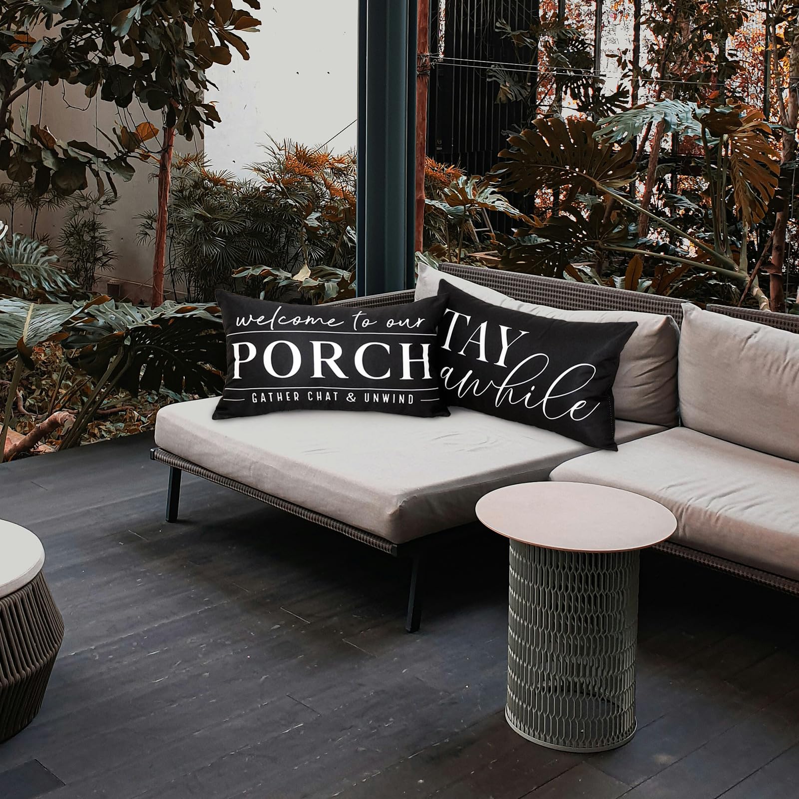 TAJWE 2-pack porch decor pillows for balcony with bold black and white contrast