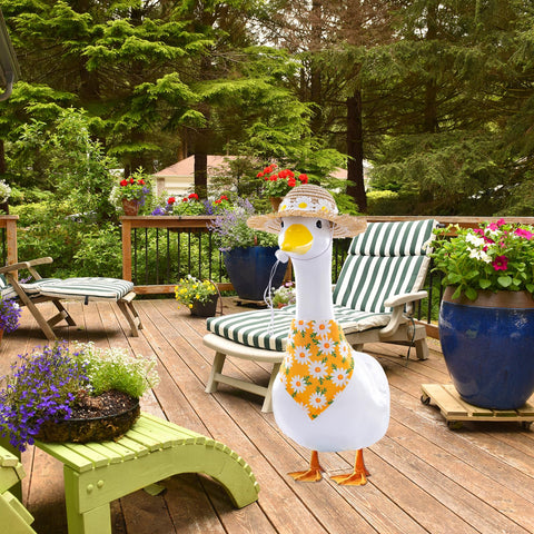 TAKEALOOKO porch goose statue dressed in daisy outfit for festive curb appeal.