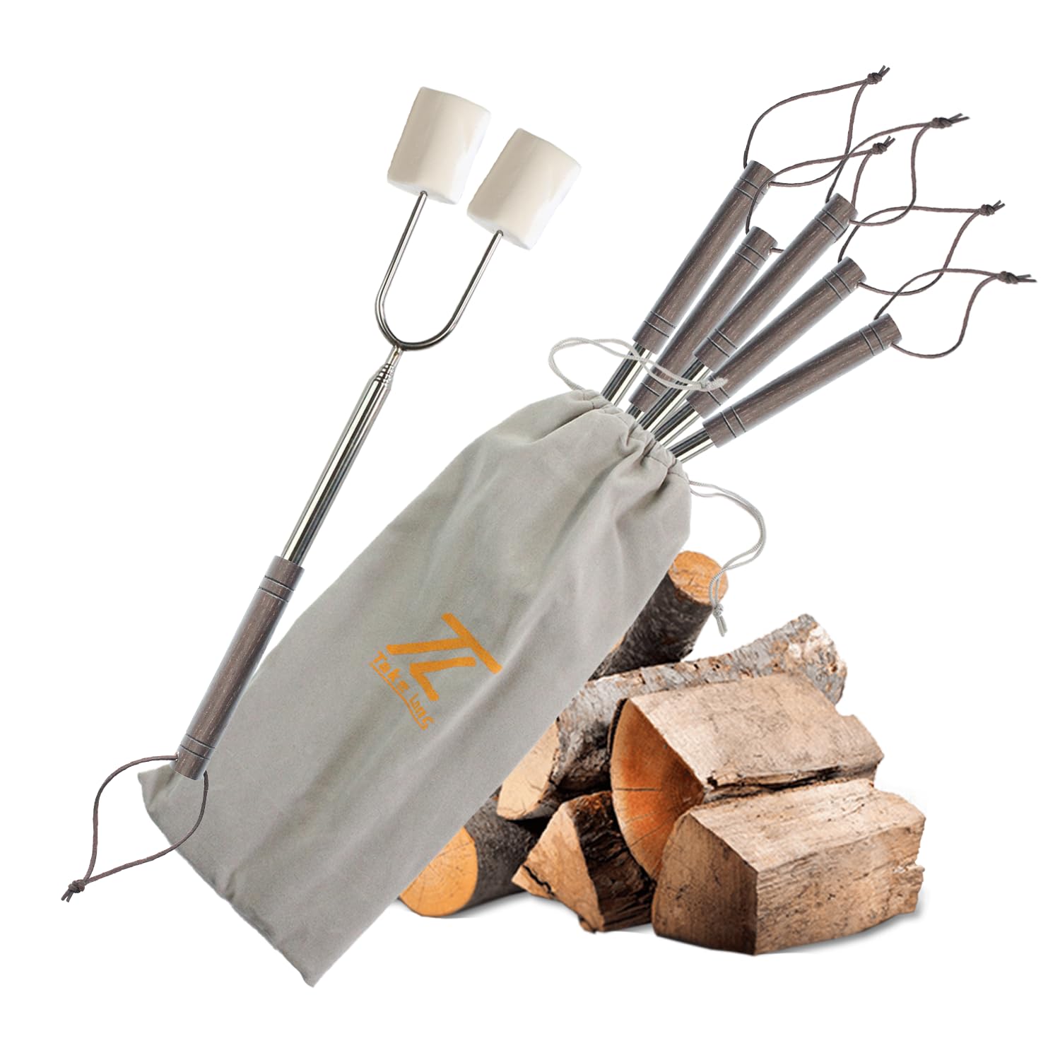 Takelong marshmallow roasting sticks with wooden handle for safe family roasting