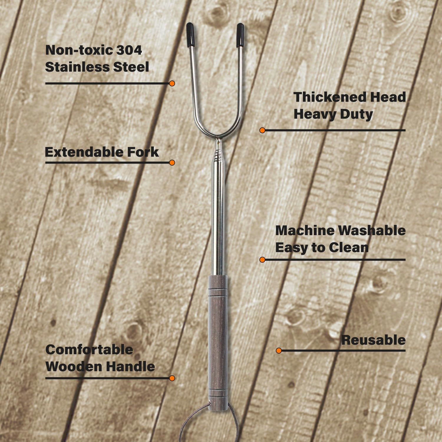 Takelong telescoping roasting sticks showing adjustable 12–41 inch reach