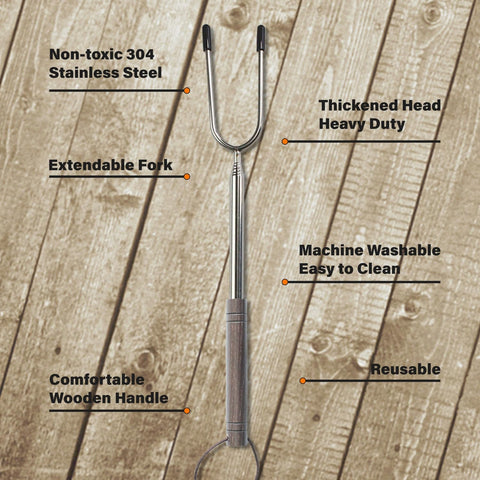Takelong telescoping roasting sticks showing adjustable 12–41 inch reach
