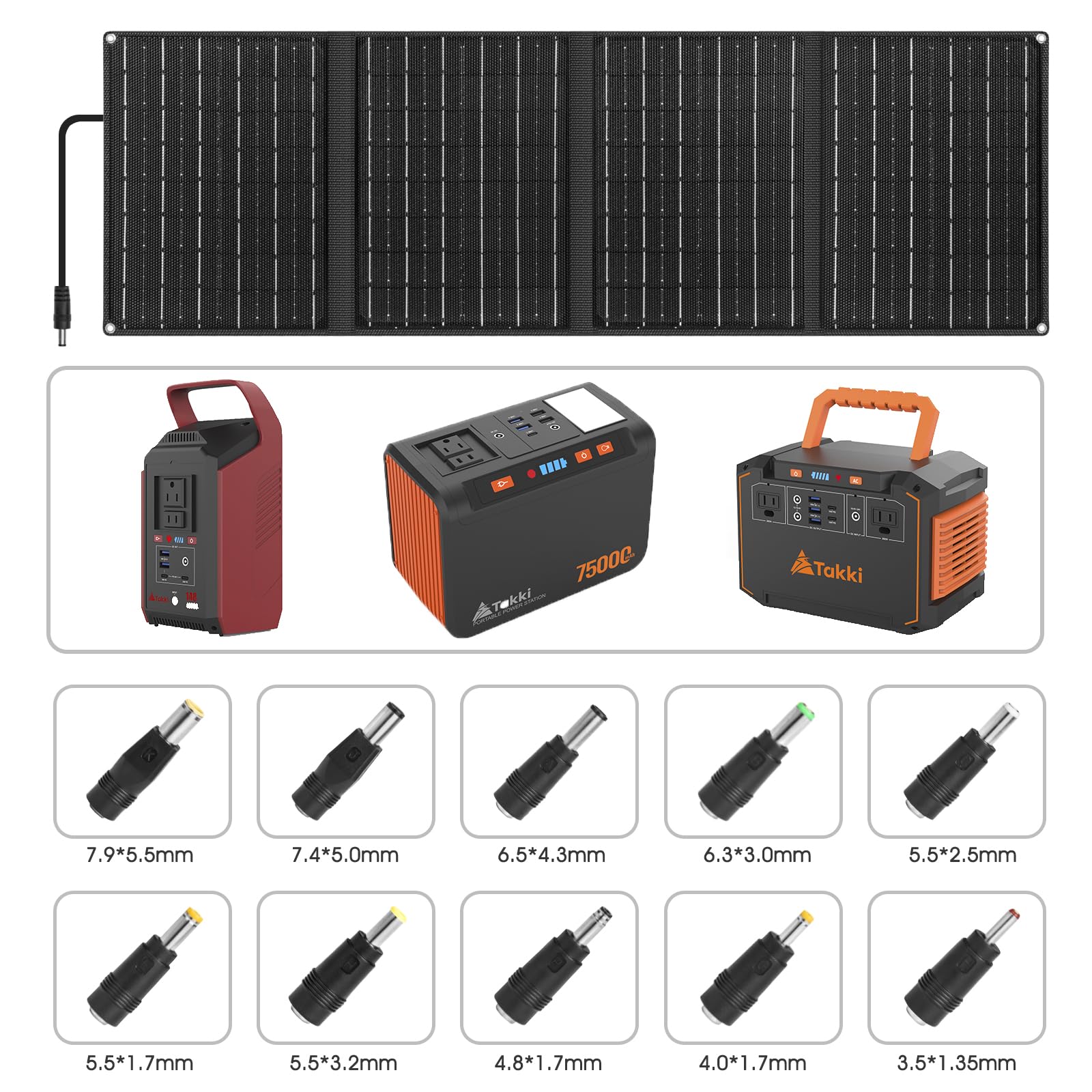Takki included accessories pack completes a ready-to-use portable power kit.