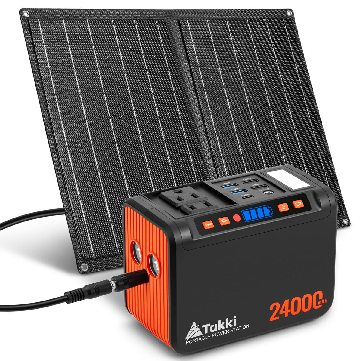 Takki solar generator 120W peak unit shown for portable outdoor power use