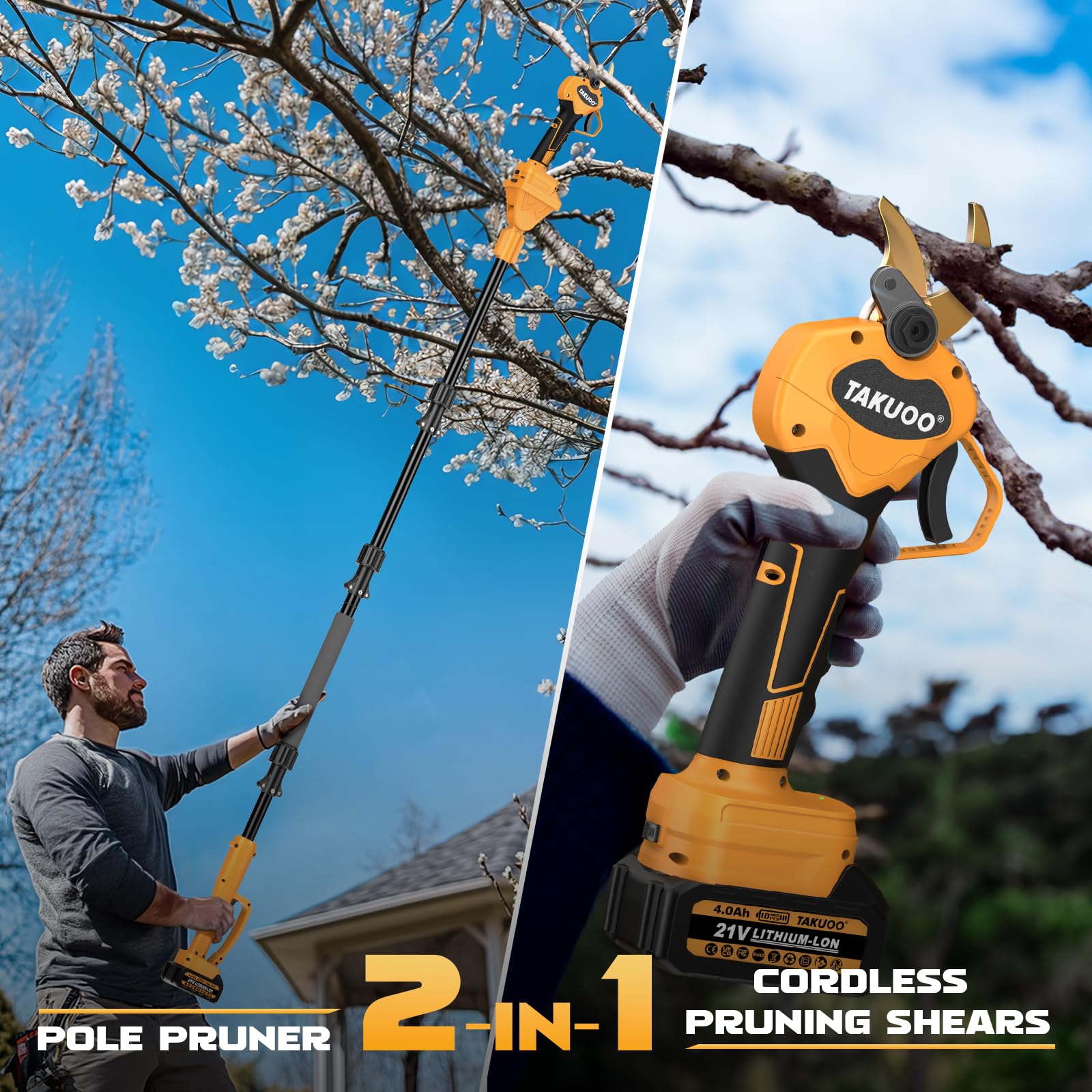 Takuoo 21V 4000mAh battery packs powering pruning sessions