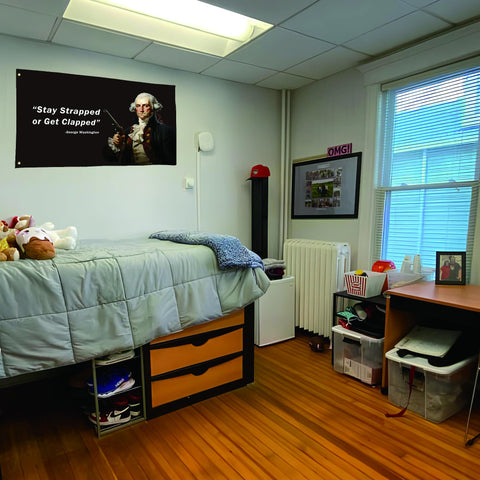 TAKurPIK Stay Strapped flag 3x5 ft banner adds bold wall accent in rooms.