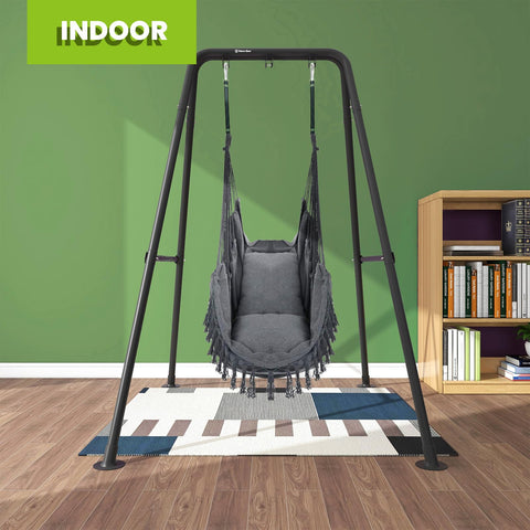Taleco Gear hammock stand features powder-coated steel for rust resistance in all seasons.