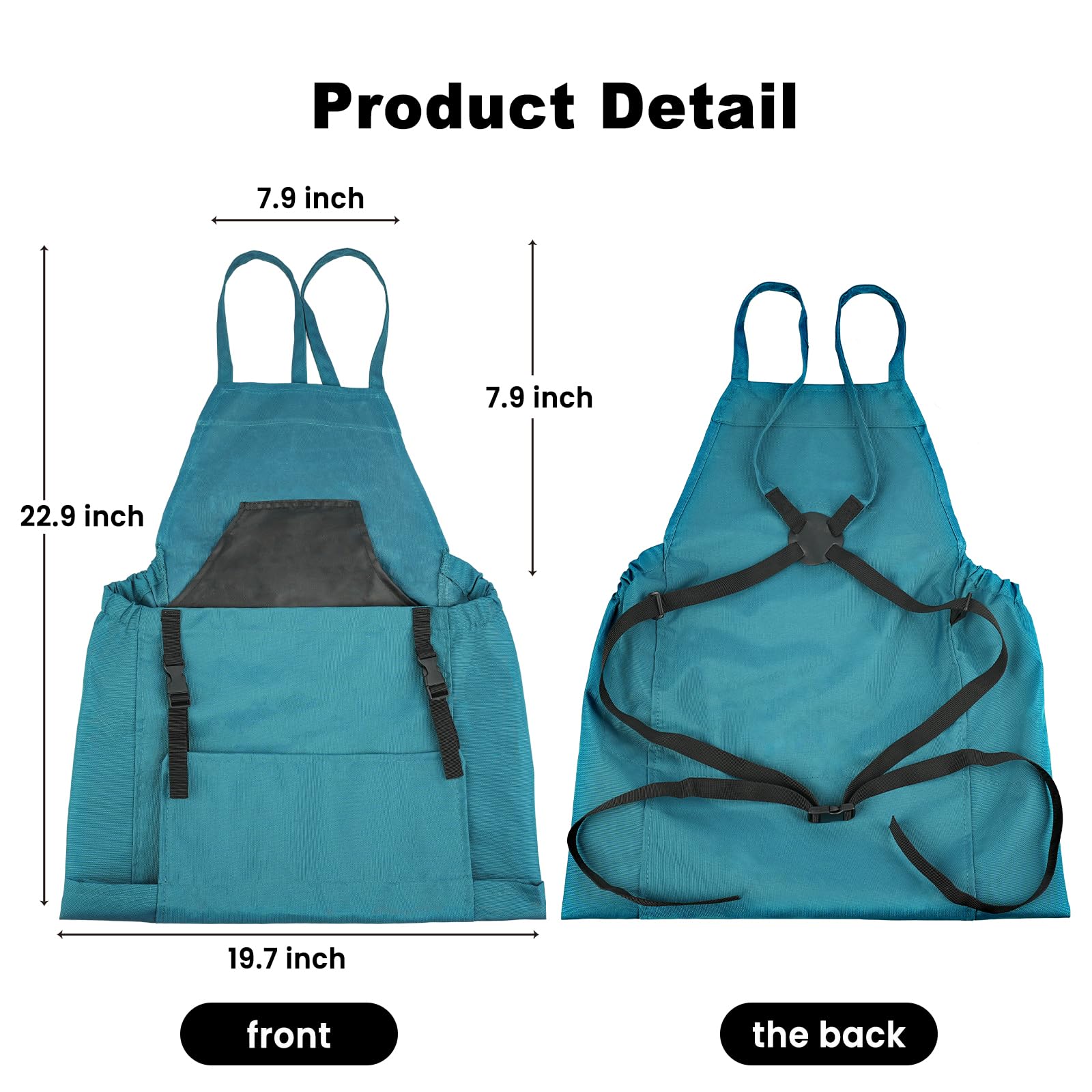 Talkson Gardening Apron highlighting 25lb capacity for large harvests and tool storage.