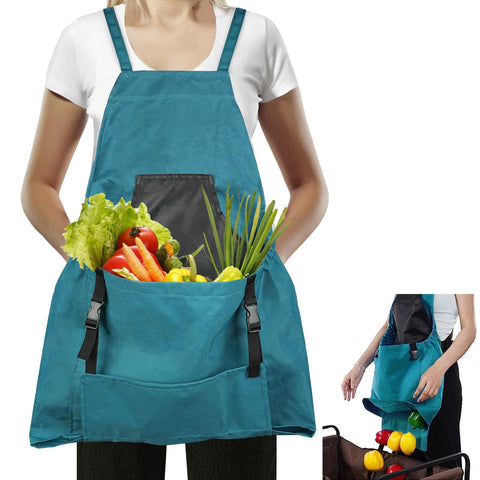 Talkson Gardening Apron with quick-release pocket for hands-free harvest unloading.