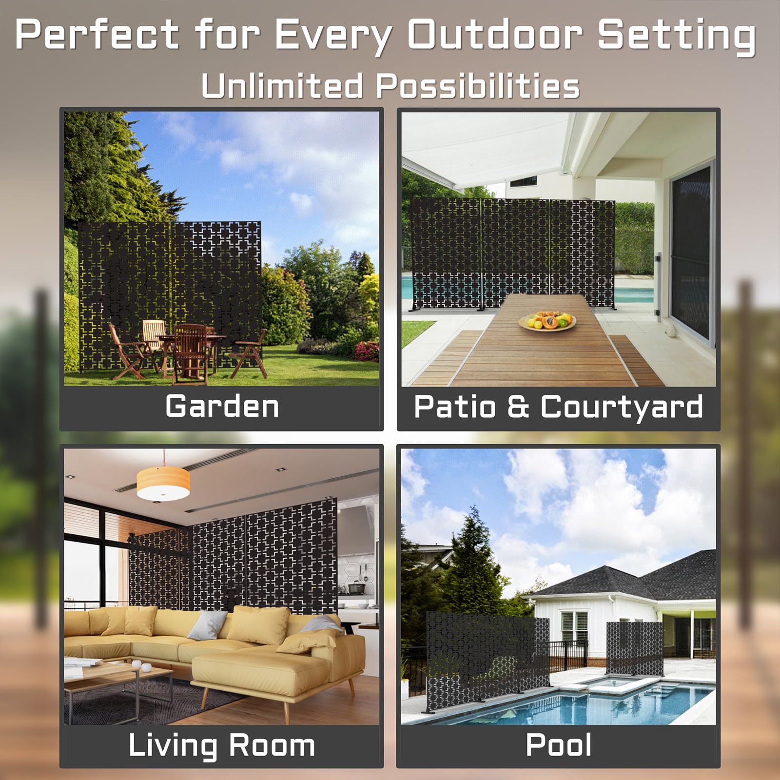 TALLYVER decorative-design screen adds a stylish focal point to patios and balconies.