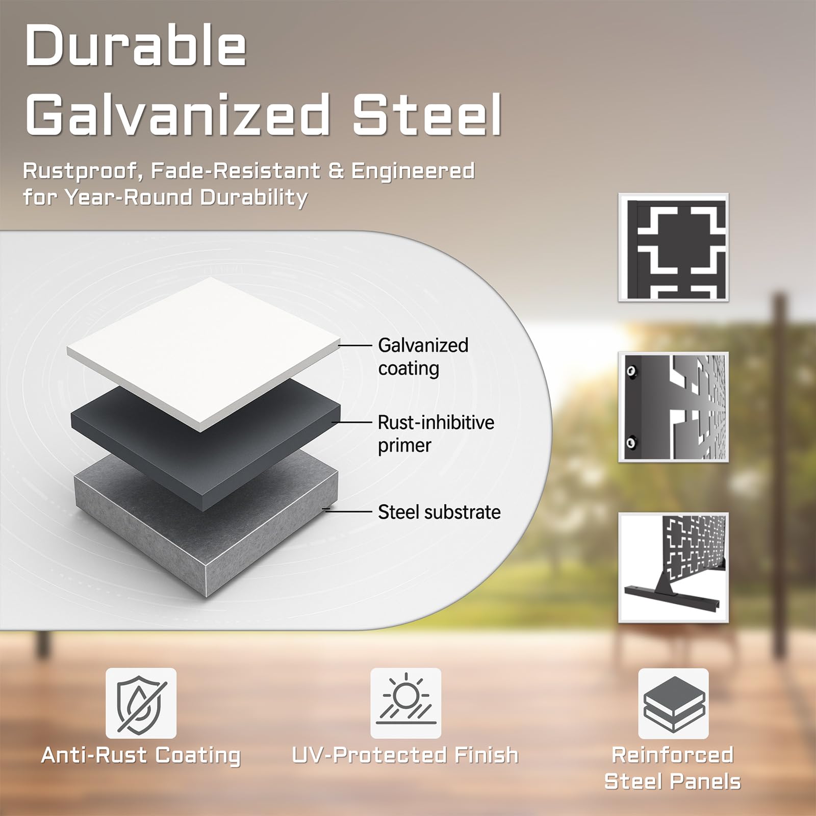 TALLYVER laser-cut decorative panel elevates garden aesthetics with durable metal.