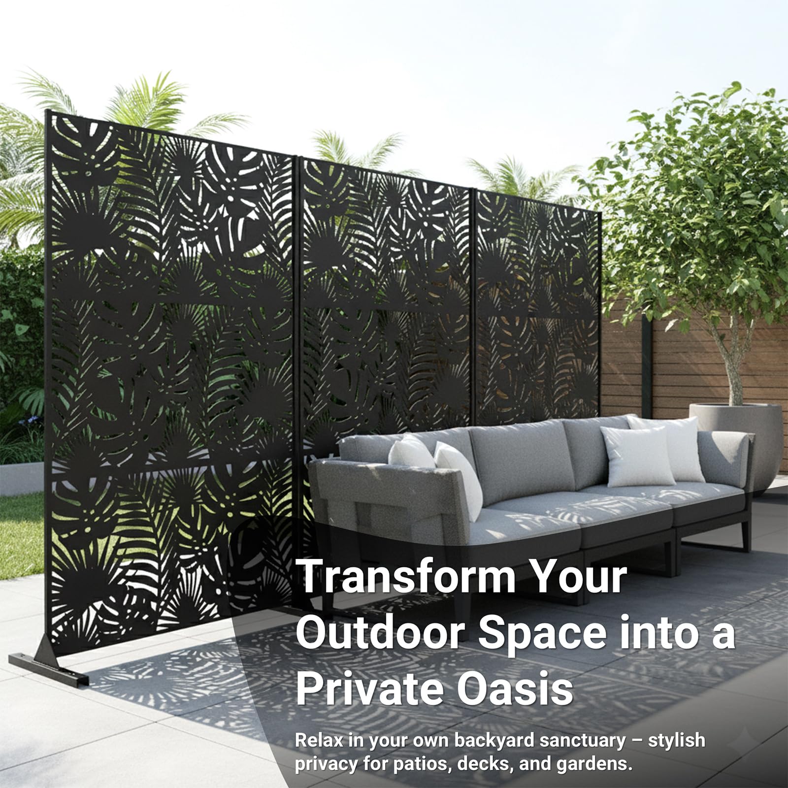 TALLYVER laser-cut tropical leaf design enhances patio aesthetics