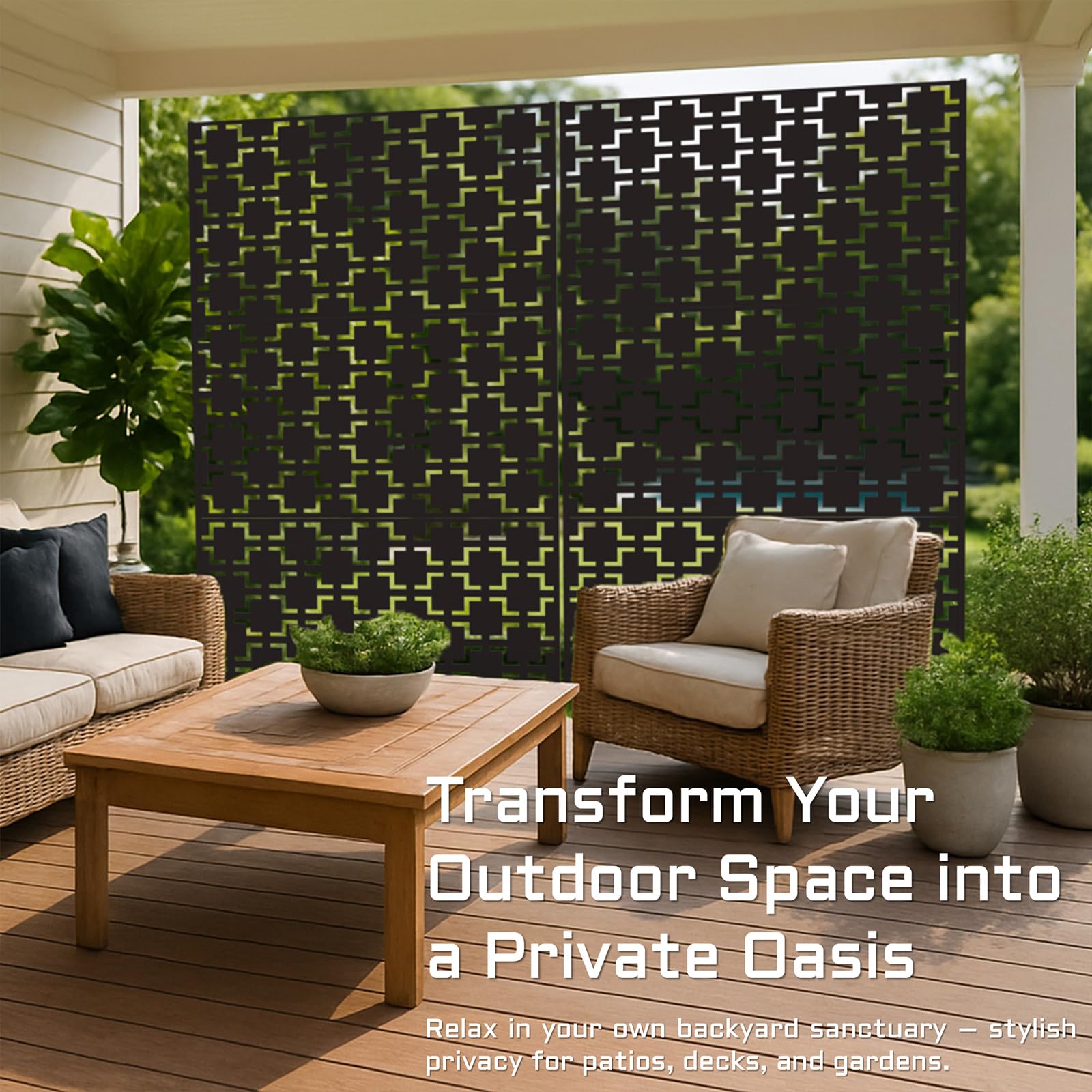 TALLYVER portable outdoor privacy panel is freestanding and easy to reposition.