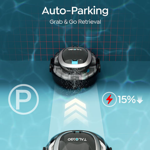 TALOSBO S2 auto-parking near the wall for easy retrieval.