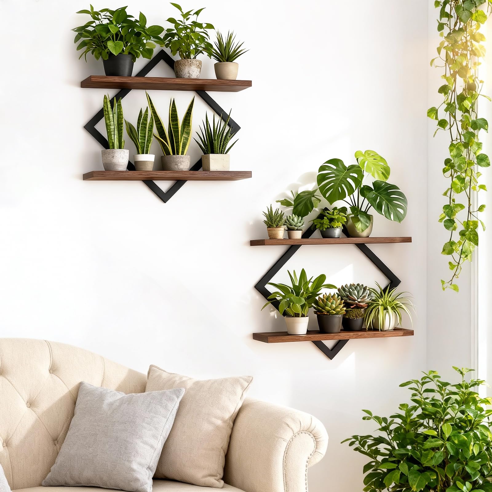 Talvadi set of 2 floating shelves for wall planters, space-saving plant display solution.