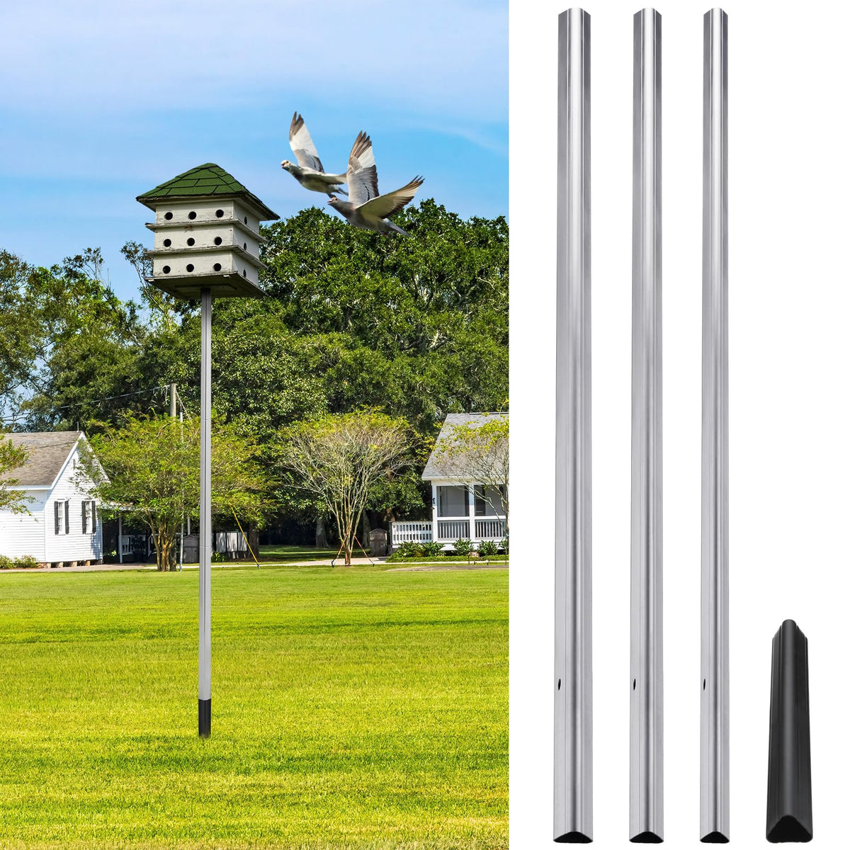 Tandefio 15ft telescoping pole with ground socket ready for outdoor installation