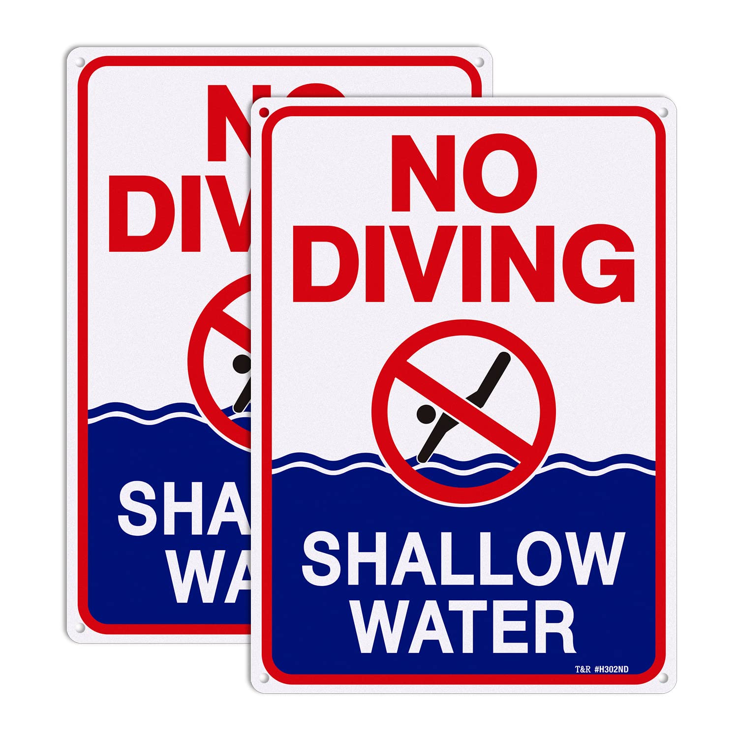T&R No Diving Sign closeup showing reflective coating for nighttime visibility.